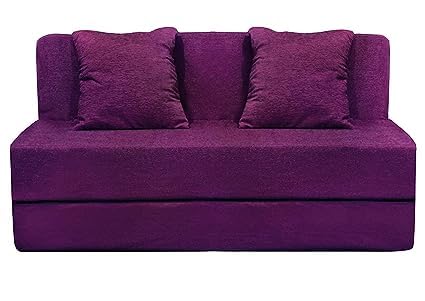 Cozy ComfortFolding Sofa Cum Bed with Cushion for Home & Living Room | Mattress- Perfect for Guests | Jute Fabric (Purple, 4 * 6 Feet)