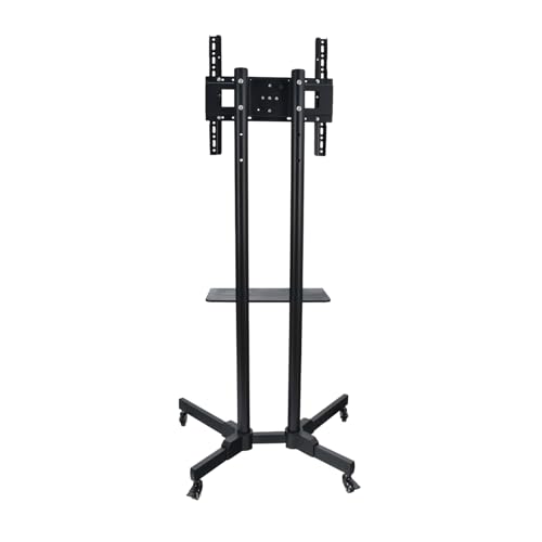 Fkstyle【会議や展示会にも使える】テレビスタンド キャスター付き 移動式 32〜65インチ対応 耐荷重50kg VESA規格 高さ調節可能 棚板付き 縦横回転可能 業務用 家庭用 TVラック ブラック