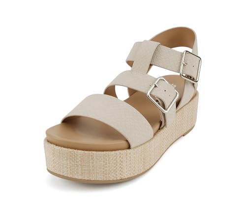Image of Soda inchSTELLAR inch ~ Women Flatform Multi Strap Double Buckle Open Toe Ankle Strap Platform Wedge Sandals