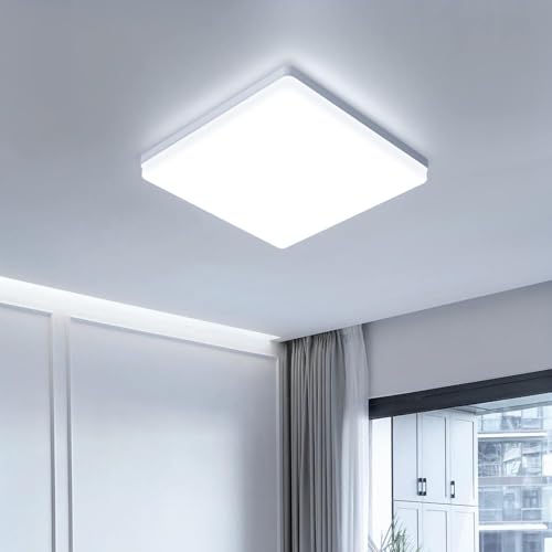 EASY EAGLE Plafon LED Techo Cuadrado 24W, Lampara Downlight Panel Superficie 6500K, 2400LM IP44 Plafones Luz Moderna Delgada para Dormitorio Sala de Estar Cocina Balcón Pasillo Oficina, Ø18CM