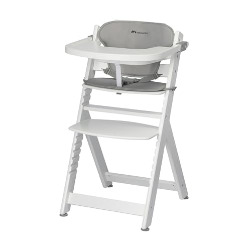 Bebeconfort Timba + Cojín, Trona de Bebé Evolutiva, 6 Meses-99 Años, hasta 110 kg, Bandeja Extraíble, Asiento/Reposapiés Regulables, Arnés Seguridad, Compatible con Timba Baby, White + Grey Mist