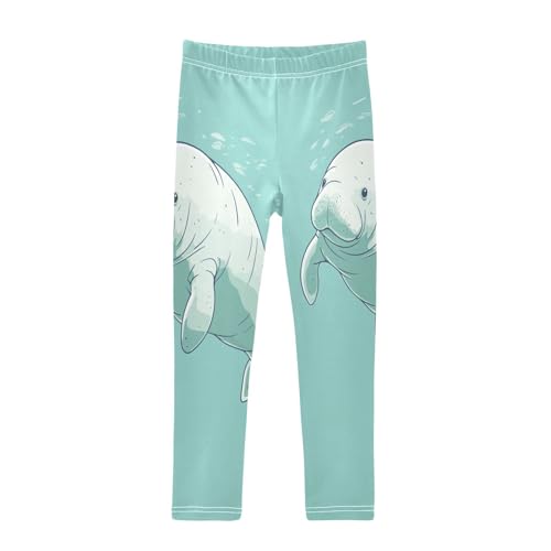 Lovely Manatee Wildlife Girls Casual Leggings for Kids Printed Long Pant Bottoms Stretch and Soft