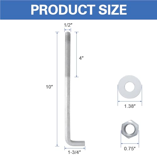HROMIGRY 1/2” x 10” Concrete Anchor Bolts (25 Pack) L Shaped, Hot-Dip Galvanized by HROMIGRY - Image 3
