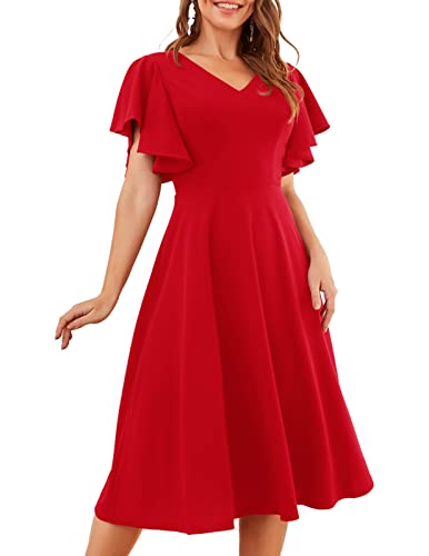 Image of Bridesmay Women's Formal Wedding Guest Dress for Women 2026 Short Sleeve Fit and Flare Tea Party Dresses