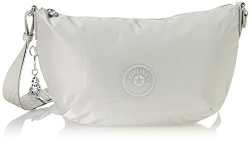 Kipling Bolsa de ombro feminina Anila, elegante bolsa de nylon, alça transversal ajustável, Prata dinâmica, 12.75''L x 8.75''H x 1.25''D