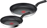 Tefal Comfort Max 24/28cm Stainless Steel Frying Pan Set, Durable Non-Stick Pan with Thermo-Spot Heat Indicator, Induction Compatible Base, Comfortable Grip Handle, Dishwasher, G726S204