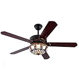TFCFL 52' Ceiling Fan Light, Vintage Style Chandelier Home LED Hanging Lamp, 5 Wooden Blades 3 Speeds Silent Motor W/Remote Control