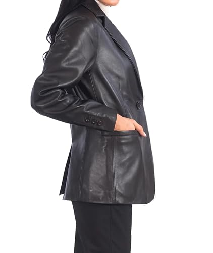 Rauly Classic 2-Button Lambskin Leather Blazer Women - Casual Coat Long Sleeves Suit Style Real Leather Jacket for Women4