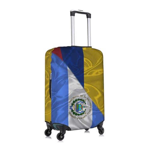 Colombia Colombian And Salvador Salvadorean Triangle Flag Travel Luggage Cover Washable Suitcase Case Suitcase Protector Fit Luggage Cover X-Large3