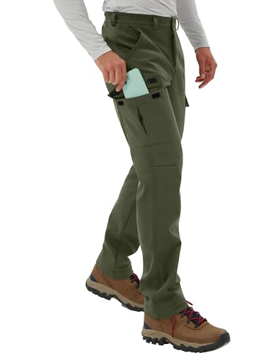 Pioneer Camp Herren Wanderhose Wasserdicht Cargohose Thermohose Atmungsaktive Fleece Gefüttert Winddichte Winterhose Outdoorhose mit 5 Utility Taschen Grün Größe:XL
