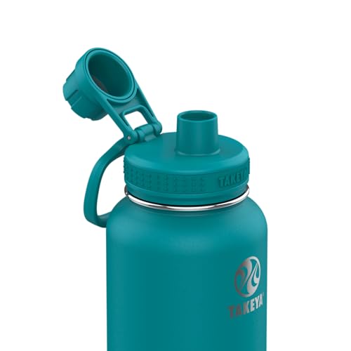 Image of Takeya Actives Water Bottle with Spout Lid - Bottle with Double Stainless Steel Insulation - Dishwasher Safe & BPA-Free - Bottle with Spout Lid & Removable Bumper - 32 oz, Mystic Blue