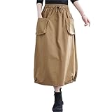[MaadeaNoeTe] スカート レディース ロングスカート ハイウエスト 無地 シンプル ポケット付き Aライン ゆったり 着痩せ ファッション カジュアル 通勤 春 夏