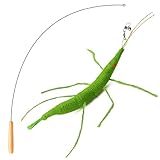 Serviteur 猫じゃらし 猫 おもちゃ バッタ型 マタタビ入り 鈴付き 頑丈 一人遊び 猫玩具 手作り 猫用おもちゃ 昆虫 環境エンリッチメント ストレス解消 運動不足対策 知育 遊び道具 木製ハンドル 緑