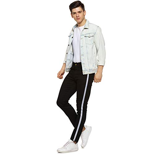 Image of CAHOOT Men' Denim Jeans for Regular Wear Blue Dark Wash Self Patterned Slim Fit Jeans Crafted with Comfort Fit and High Performance for Everyday Casual Wear