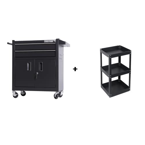 Tankstorm Tool Chest Heavy Duty Cart Steel Rolling Tool Box With Adjustable Shelf Inside And Lockable Drawers And Doors (Tz15-Sh3-Bk) #TOP1