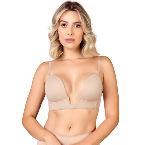 Sutiã Decote Profundo U Push Up Efeito Silicone Invisível Preto GG