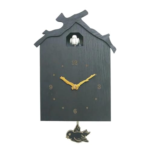 WENYOG Reloj de Cuco Reloj de Cuco de Madera Negro for Sala de Estar, Columpio, Reloj de Pared, Reloj Despertador con pájaro, Hora del día en casa for niños