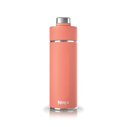 Ninja Thirsti Wasserflasche, Thermobecher to go, 700ml, auslaufsicherer Deckel, für kohlensäurehaltige, heiße & kalte Getränke, dreifach isolierter Travel Mug, Edelstahlflasche, Koralle, DW2401EUUKPE