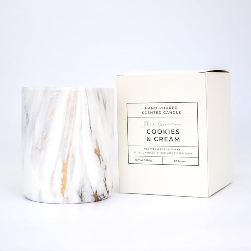 Ceramic Stone Effect Candle – Cookies and Cream Scent - Soy Coconut Wax - Hand Poured - Gift Present - 4