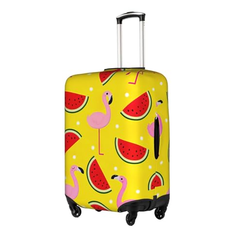 Pink Flamingo And Watermelon Print Travel Elastic Suitcase Luggage Baggage Cover Protector, Washable And Anti-Scratch2