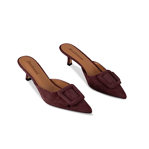 Image of Fericzot Mule Slippers for Women,Slingback Buckle Pumps Pointed Toe Kitten Heels Shoes Slides Backless Dress Sandals