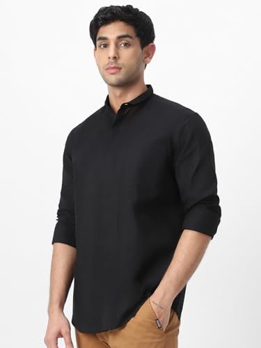 Image of Urbano Fashion Men's Cotton Full Sleeve Regular Fit Casual Solid Shirt with Band Collar