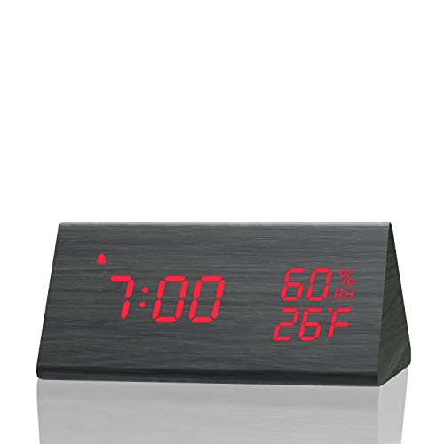 JALL Digital Alarm Clock, with Wooden Electronic LED Time Display, 3