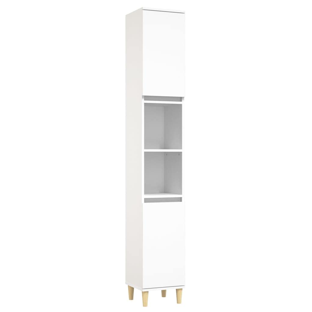 vidaXL Badmöbel Set 3-TLG., Badschrank Holzbeine, Badezimmer Unterschrank Hochschrank Midischrank, Badezimmermöbel, Weiß Holzwerkstoff