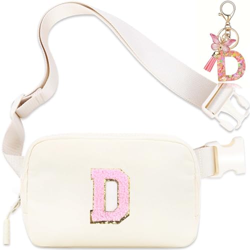 Image of Birthday Gifts for Teenager Girls Kids - Personalized Belt Bag for Girls Women Fashion Waist Packs Trendy Travel Fanny Pack Crossbody Bags with with Initial Letter Patch Cute Stuff D