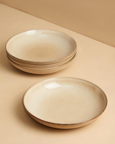 Image of 8.75'' Ceramic Pasta Bowls Set of 4, Salad Bowls Pasta Serving Bowls | 32Oz Versatile Serving Bowls for Pasta, Salad, Fruit & Noodles, Soup Bowls Sets, Stoneware Pasta Plates, Mocha Beige