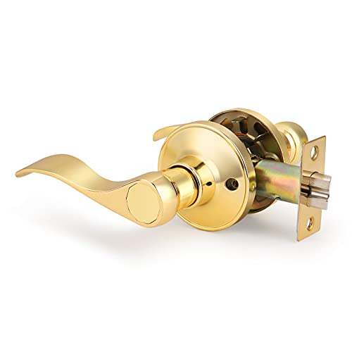 Gobrico Drop/Wave Hall And Closet Door Locks Passage Levers For Interior Door, Polished Brass Finished,10Pack #TOP3