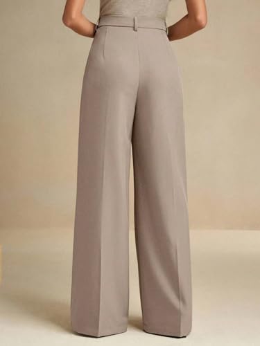 Image of KOTTY Women's Beige High Waist Wide Leg Straight Trouser for Formal and Office Wear