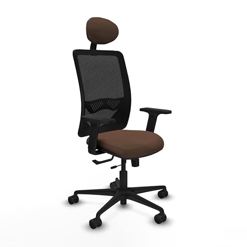 Piqueras y Crespo   Silla Operativa Oficina Zulema con Brazos 2D, Apoyo Lumbar Regulable en Altura y Cabecero Fijo. Equipado con Sincro/Traslack y Espuma de Corte. Negro/Marrón Oscuro