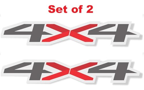 Image of Set of 2 PCS 4x4 Decals Stickers Compatible with 2014-2018 Chevy Silverado Sierra Truck Pickup Bedside,Truck Emblems, Auto Decoration Accessories Emblem (Gray /Red Slim)