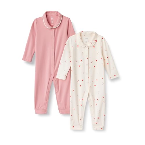 Amazon Essentials x Sofia Grainge Tutina Notte Senza Piedi Unisex Bimbi, Pacco da 2, Cuori Multipli/Rosato, 0-3 Mesi