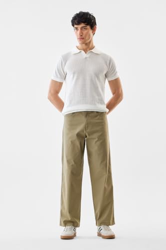 Image of SNITCH Men Casual Trousers | Relaxed Fit with Turned-Up Cuffs & Solid Pattern | Cotton Blend Fabric with Medium Stretch for Summer & Everyday Wear