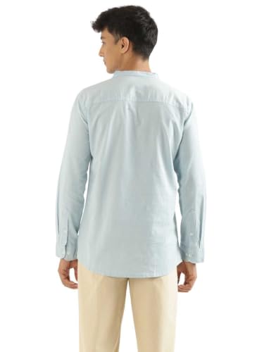 Image of SAADAA Men's Short Kurta - Linen Cotton Blend, Airy Fabric, Regular Fit, Mandarin Collar, Solid Color - Casual, Festive & Ethnic Wear
