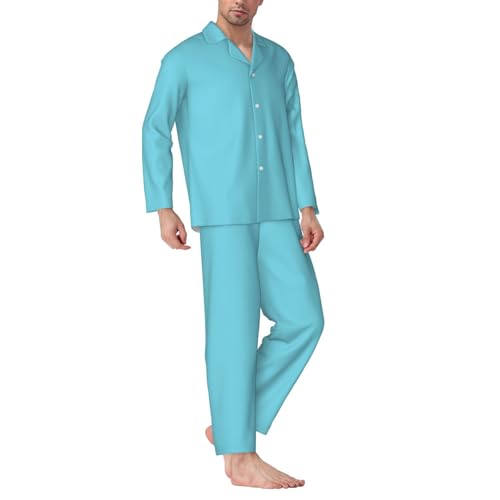 Mens Pajamas Set Sky Blue Button Down Pajamas Sets For Men Long Sleeve Lounge Pj 2 Piece