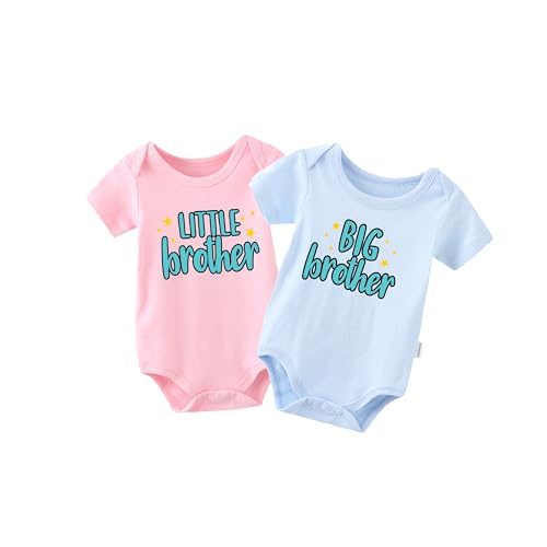 Image of QIANWANYI Baby Twins Bodysuit Little Blg Brother Newborn Baby Outfits Unisex Romper Unisex Toddler Clothes Infant Outfits Set(Pink Blue 12m)