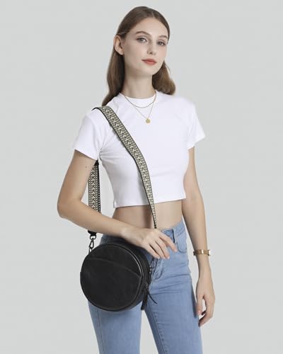 Image of COOLCY Leather Crossbody Bags,Circle Purse Shoulder Bag, Fashion Round Handbag for Travel,Valentine's Gift for Women