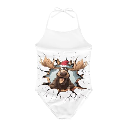 Image of Christmas Kids One-Piece Halter Swimsuits Beach Swimwear Bathing Suit for 3-10 Years Girls
