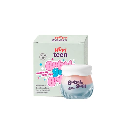 Image of HEY TEEN Bubble Gum Lip Balm for Pre-Teens & Teens | Ceramide NP, Carrot Seed Oil & Vitamin B12 | Botanical UV | Deep Moisture | Natural Glossy Finish | Dermatologist Recommended