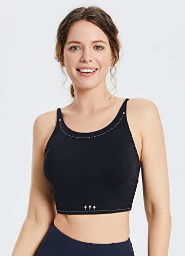 Baleaf Women's High Neck Sports Bra Longline Adjustable Straps Built In Bra Yoga Athletic Padded Crop Top Bras Black 38 #TOP1
