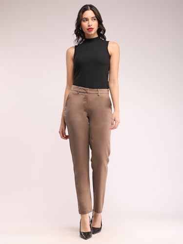 Image of FableStreet Women's Formal Trousers | Mid-Rise Straight-Leg Design | Flat Front & Permanent Crease | Polyester Lycra Fabric | Office Wear & Business Meeting