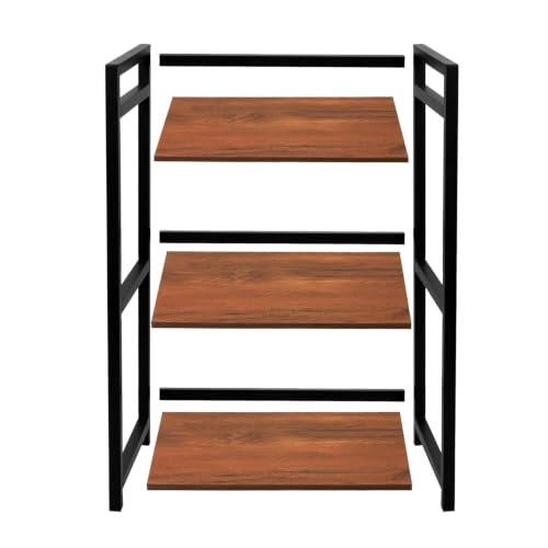 Image of Microwave Oven Stand for Kitchen Counter, 2-Tier Kitchen Storage Rack with Utility Hooks, Heavy Duty Metal Frame & Wooden Shelf, Multipurpose Organizer for Microwave (Black)