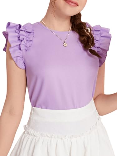SHENHE Girl's Cute Ruffle Tiered Layer Cap Sleeve Round Neck Blouse Shirt Tops