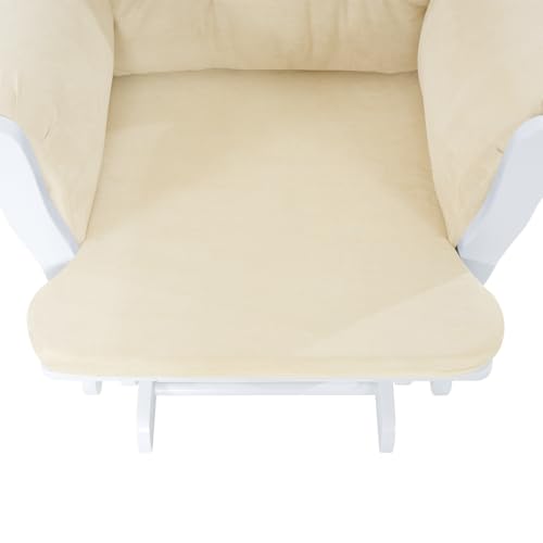 Naomi Home Brisbane Glider and Ottoman Set with Smooth Rocking & Gliding Motion, Ergonomic High-Back Support, Cushioned Armrests, Solid Wood Base, Storage Pockets, White/Cream Nursery Chair - Image 6