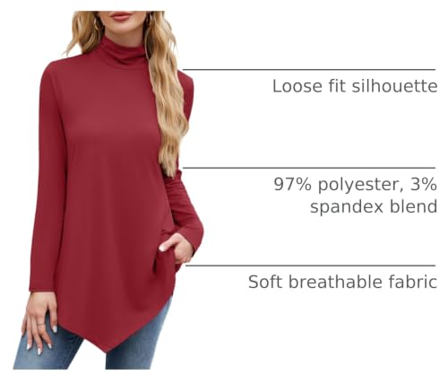 Image of JUSTFASHIONNOW Turtle Neck Shirts for Women Long Sleeve Fall Tunic Tops