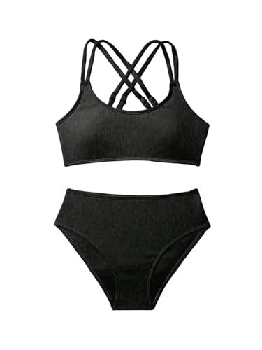 Image of Milumia Girl's 2 Piece Swimsuits Criss Cross Spaghetti Strap Bikini Sets Beachwear Bathing Suit