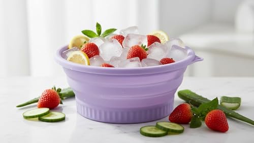 Image of PARON Collapsible Silicone Ice Facial Bowl with Ice Tray | BPA-Free Ice Face Bath for Skin Care, Pore Tightening & Face Washing Bowl | Reusable Beauty Tool | Purple